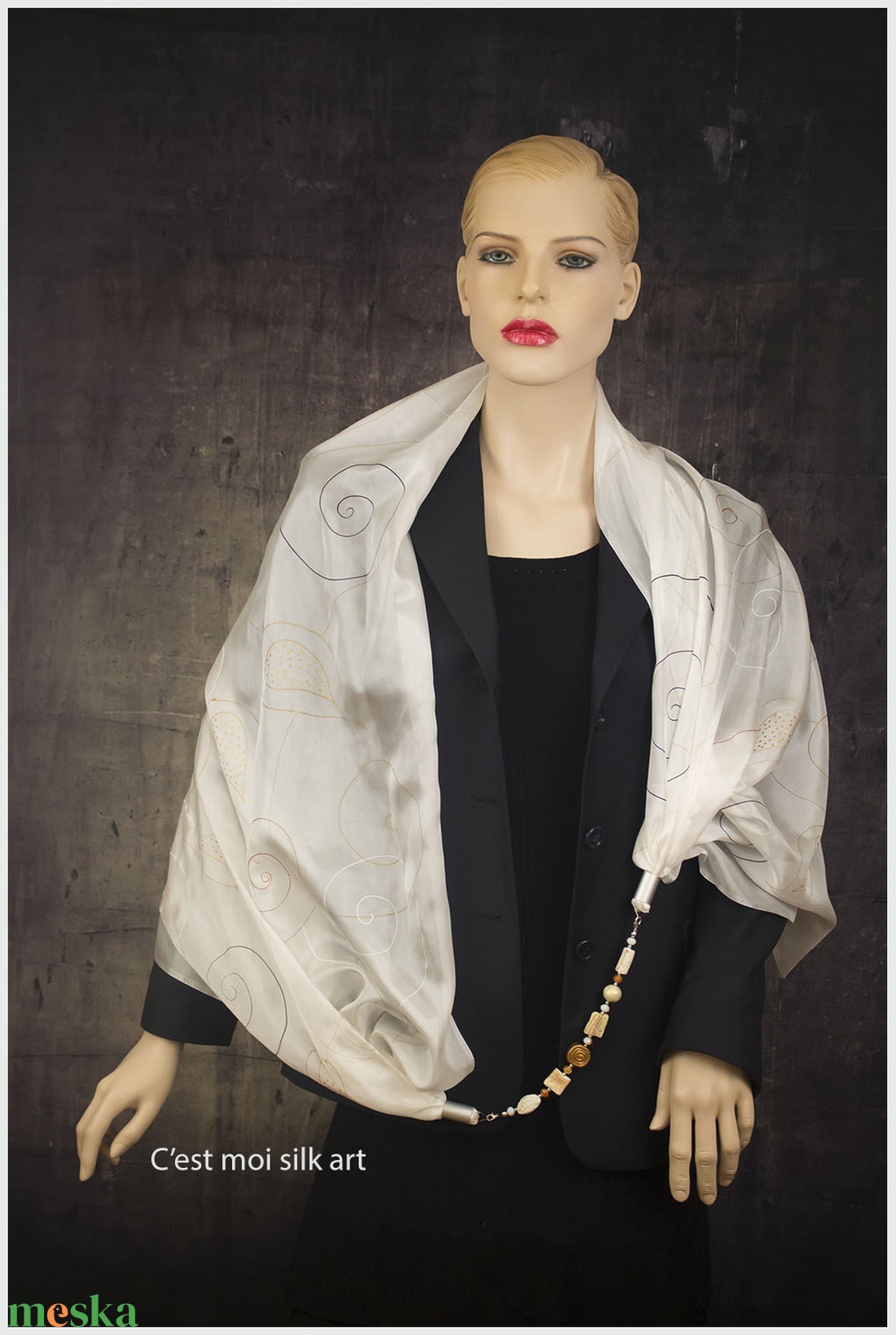 kézzel festett hernyóselyem ékszersál fehér - ruha & divat - sál, sapka, kendő - sál - Meska.hu