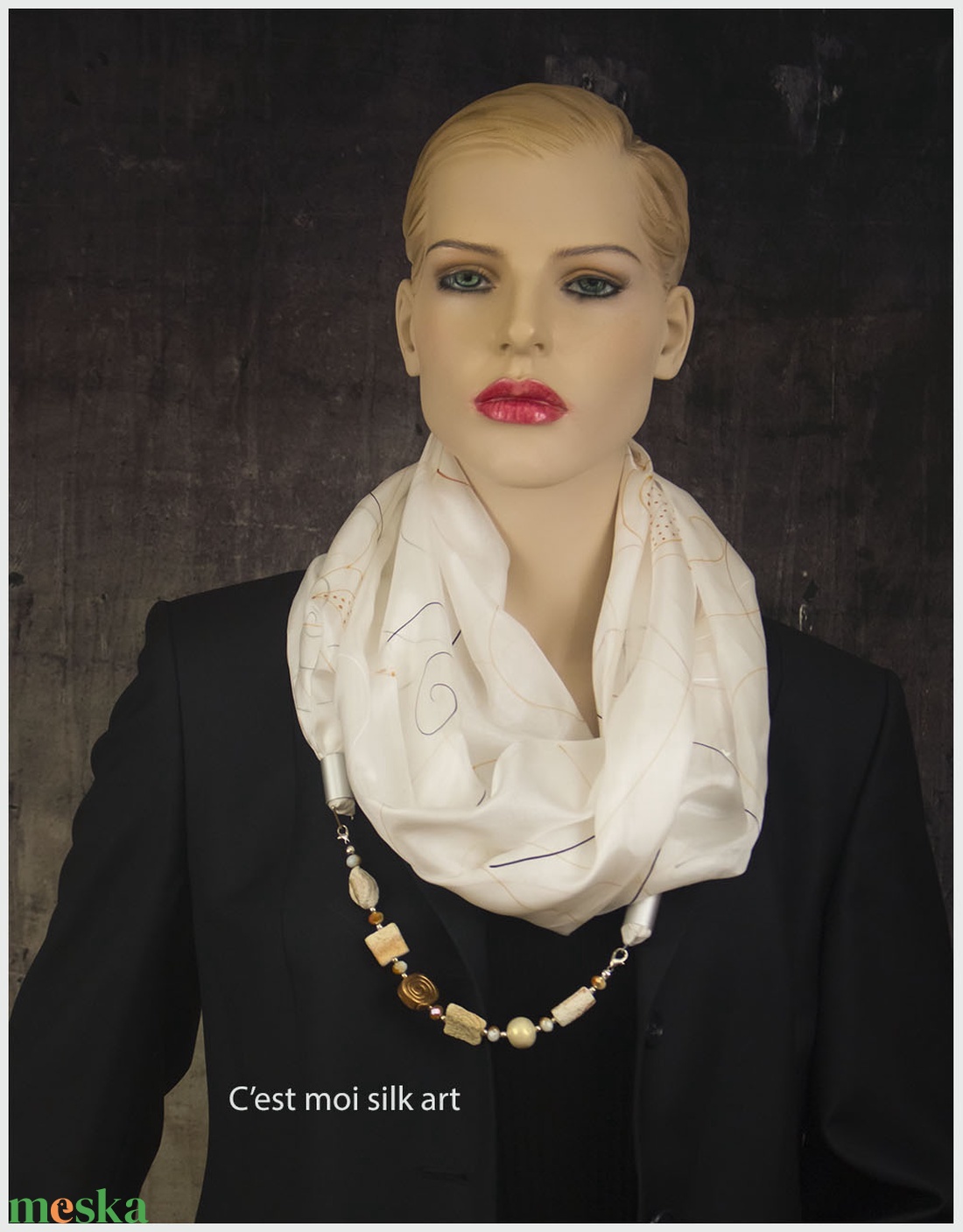 kézzel festett hernyóselyem ékszersál fehér - ruha & divat - sál, sapka, kendő - sál - Meska.hu