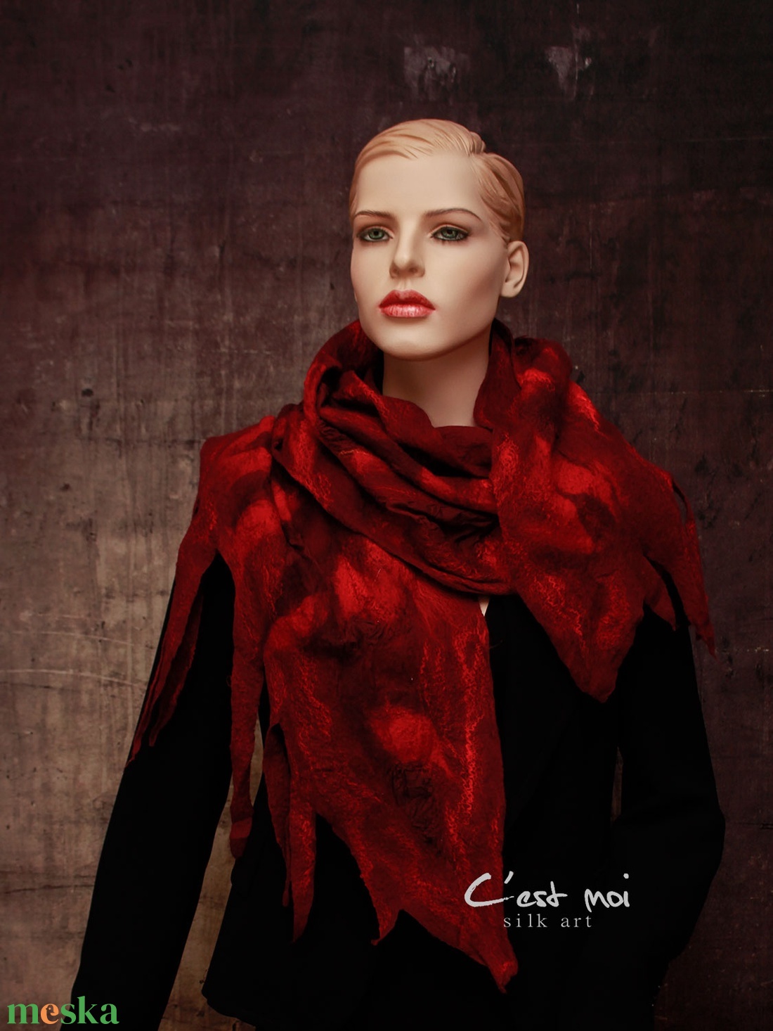 Nemezelt bordó gyapjú selyem sál  - ruha & divat - sál, sapka, kendő - sál - Meska.hu