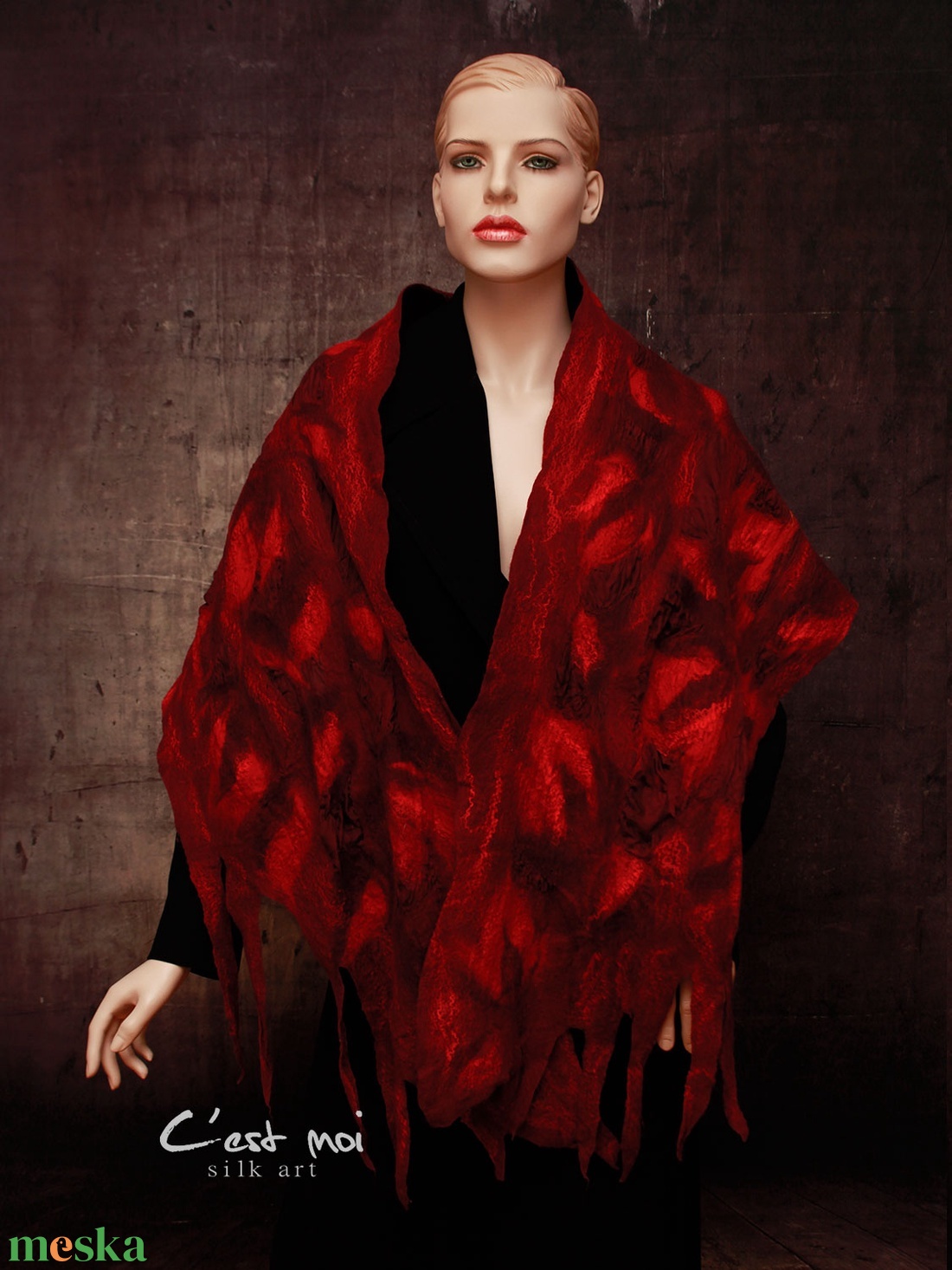 Nemezelt bordó gyapjú selyem sál  - ruha & divat - sál, sapka, kendő - sál - Meska.hu