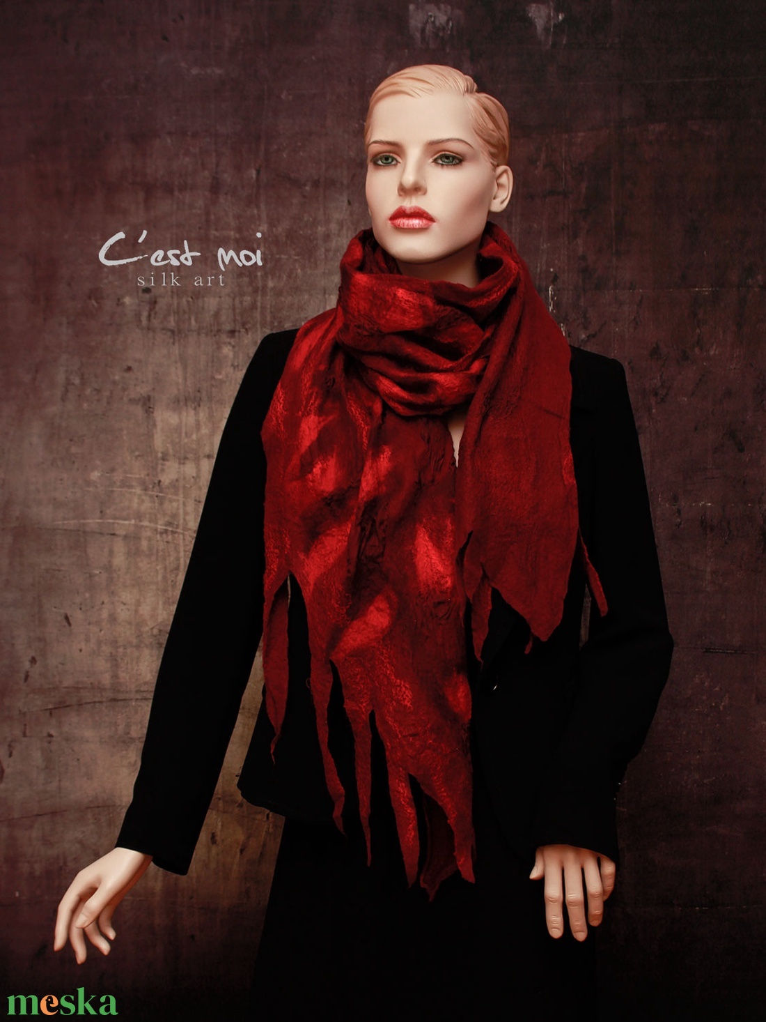 Nemezelt bordó gyapjú selyem sál  - ruha & divat - sál, sapka, kendő - sál - Meska.hu