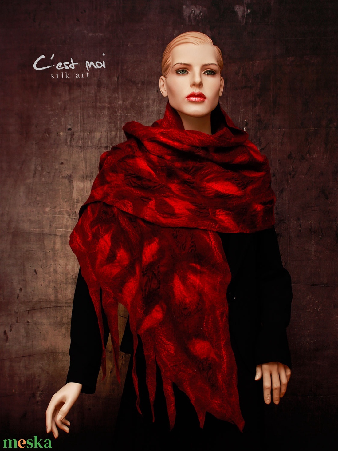 Nemezelt bordó gyapjú selyem sál  - ruha & divat - sál, sapka, kendő - sál - Meska.hu