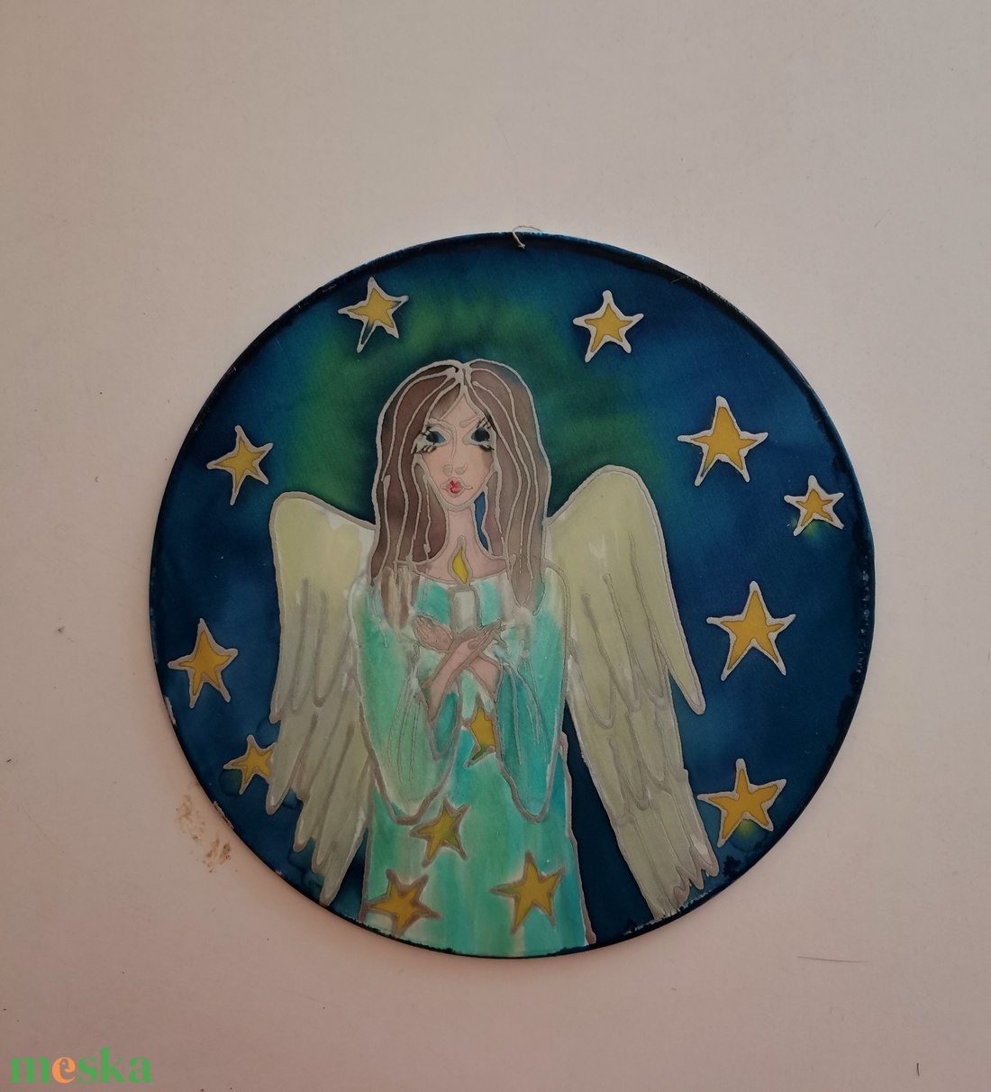 Selyemre festett mandala kép angyalkás - otthon & életmód - dekoráció - spiritualitás - mandala - Meska.hu