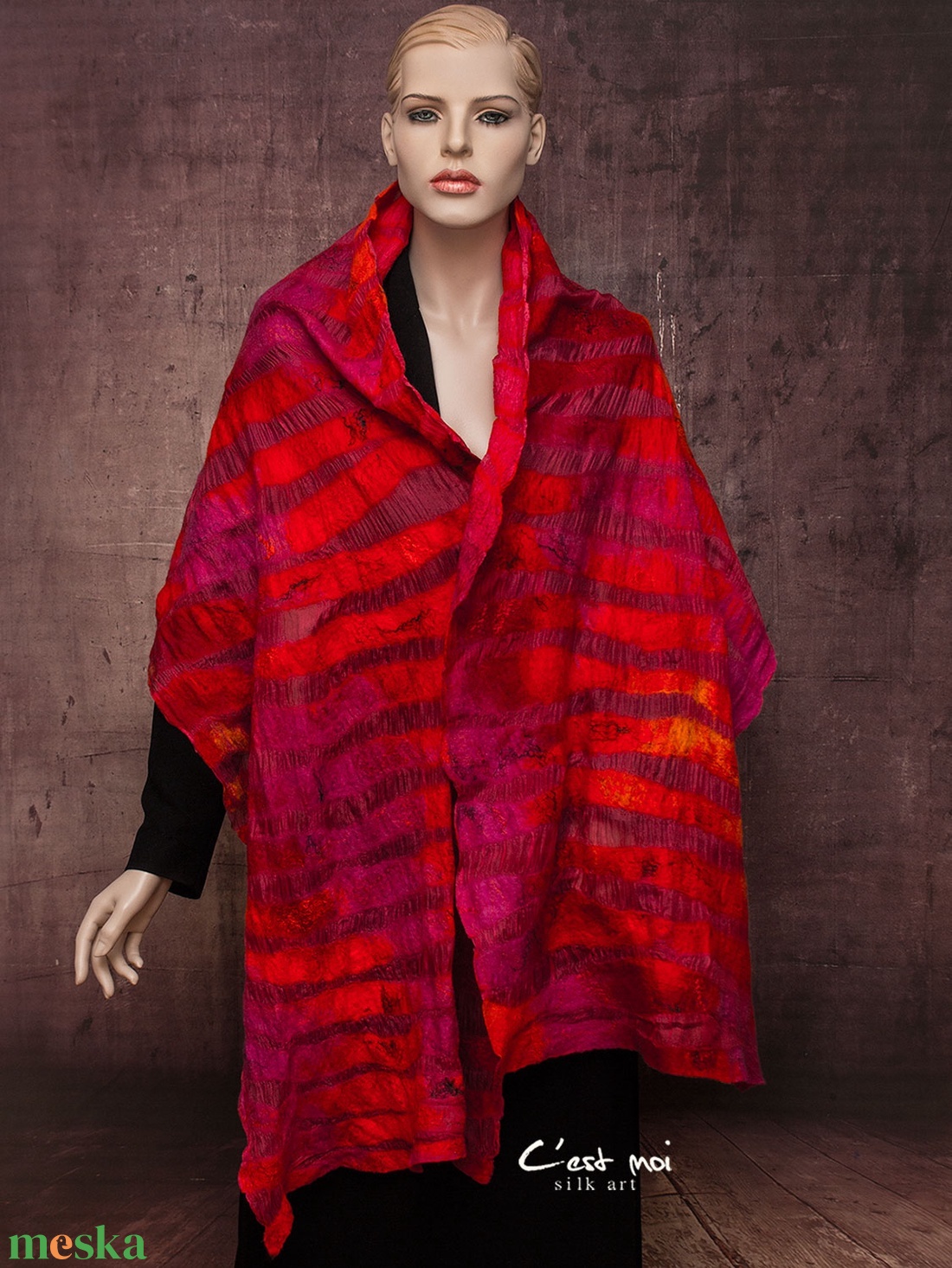 Piros narancs csíkos selyemre nemezelt gyapjú stóla esküvőre , alkalomra - ruha & divat - sál, sapka, kendő - sál - Meska.hu