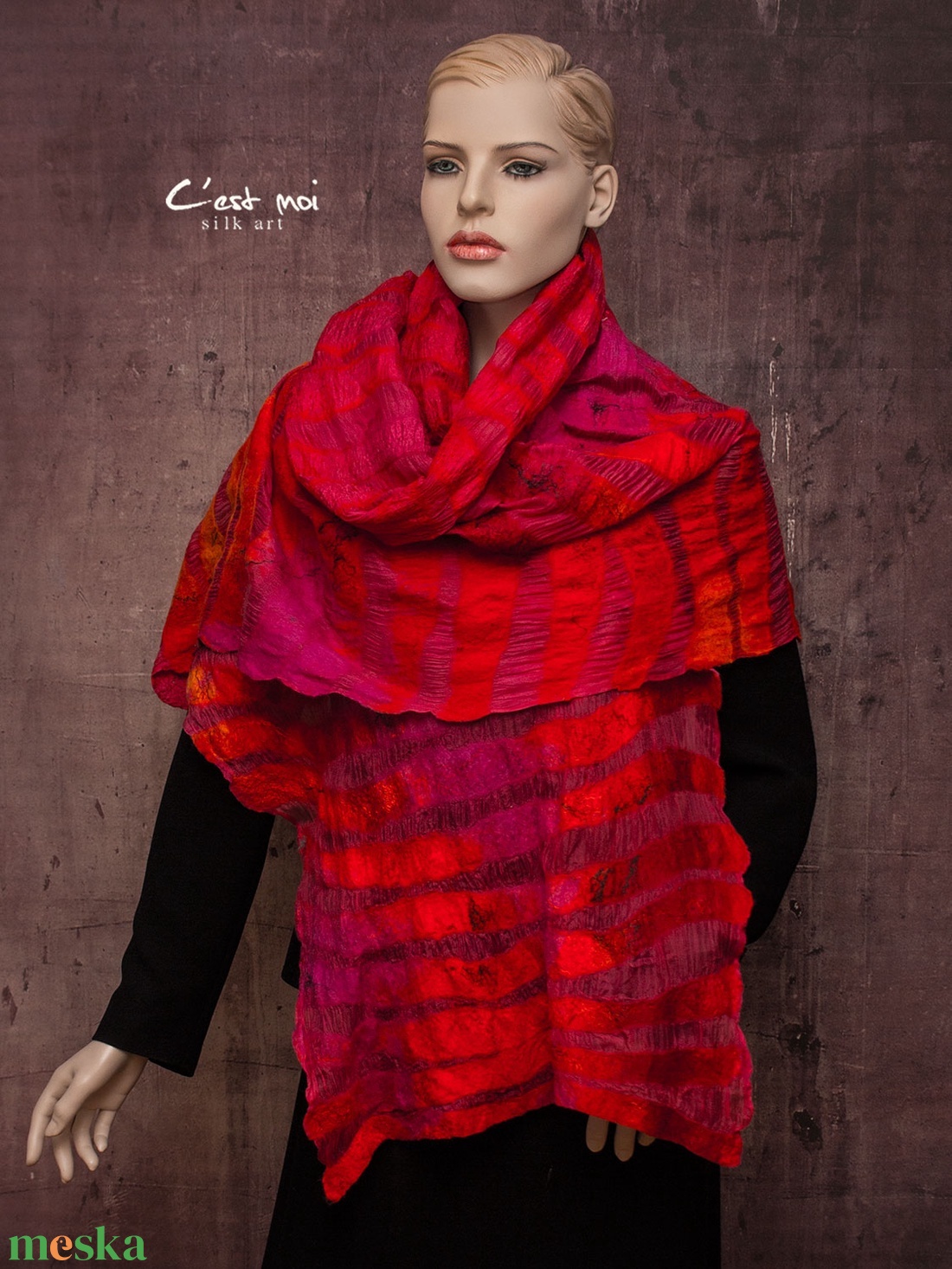 Piros narancs csíkos selyemre nemezelt gyapjú stóla esküvőre , alkalomra - ruha & divat - sál, sapka, kendő - sál - Meska.hu