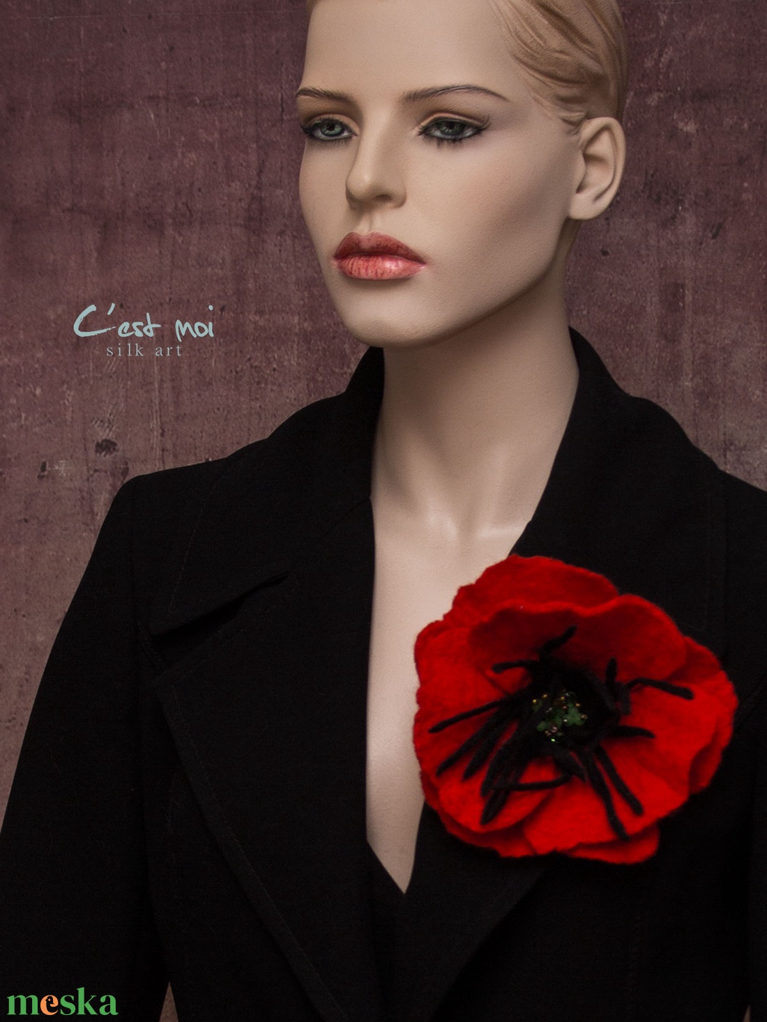 Pipacs nemezelt  gyapjú virág kitűző, bross - ékszer - kitűző és bross - Meska.hu