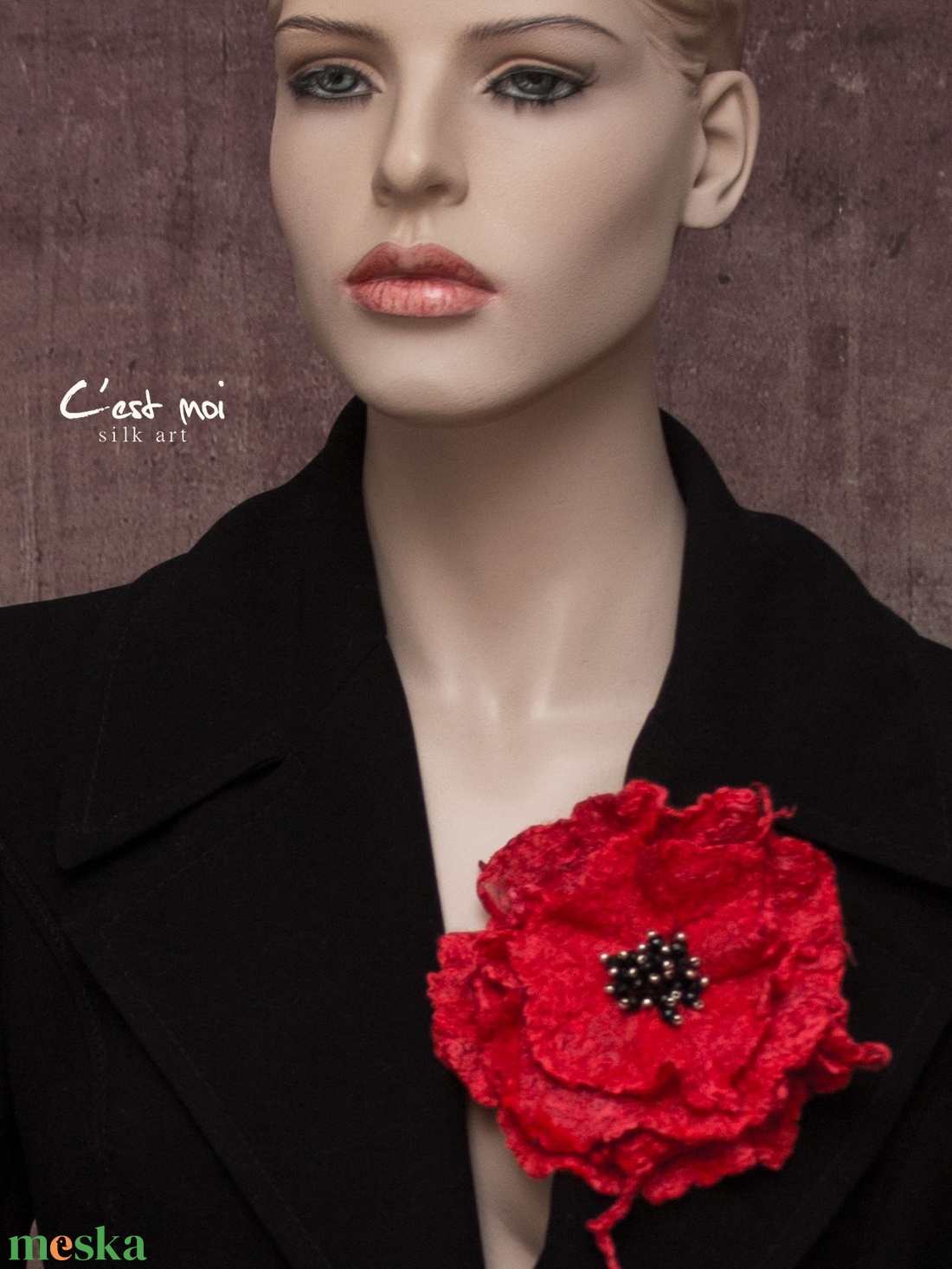 Virág selyemre nemezelt  gyapjú virág kitűző, bross - ékszer - kitűző és bross - Meska.hu