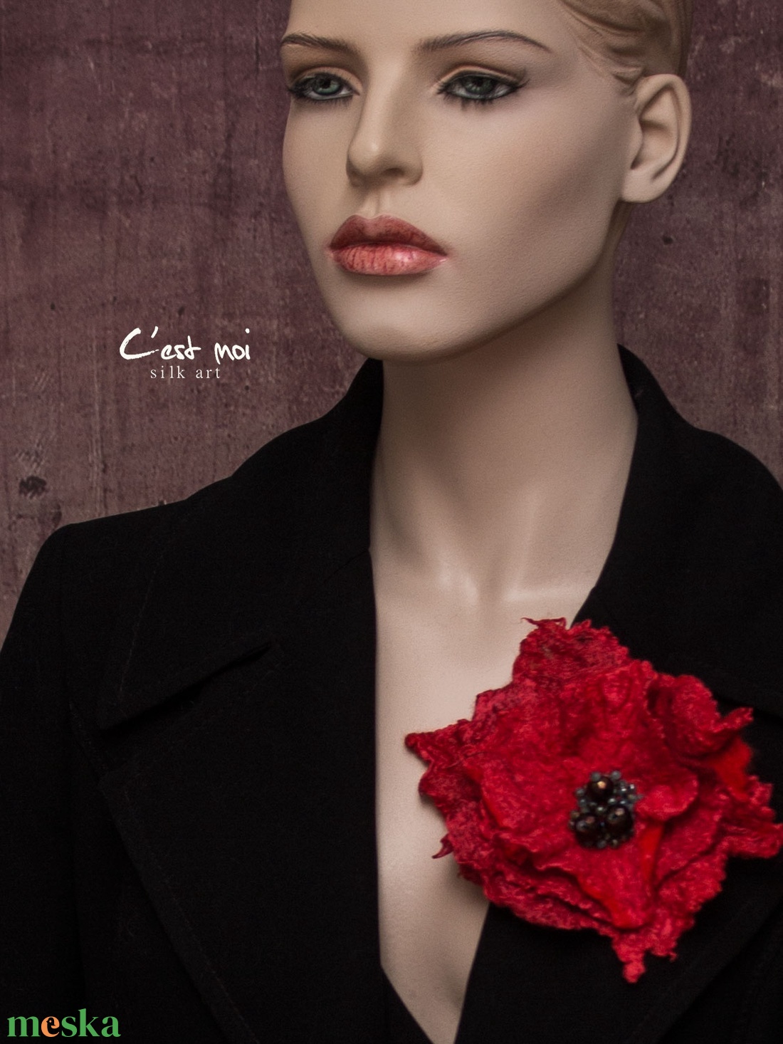 Virág selyemre nemezelt  gyapjú virág kitűző, bross - ékszer - kitűző és bross - Meska.hu