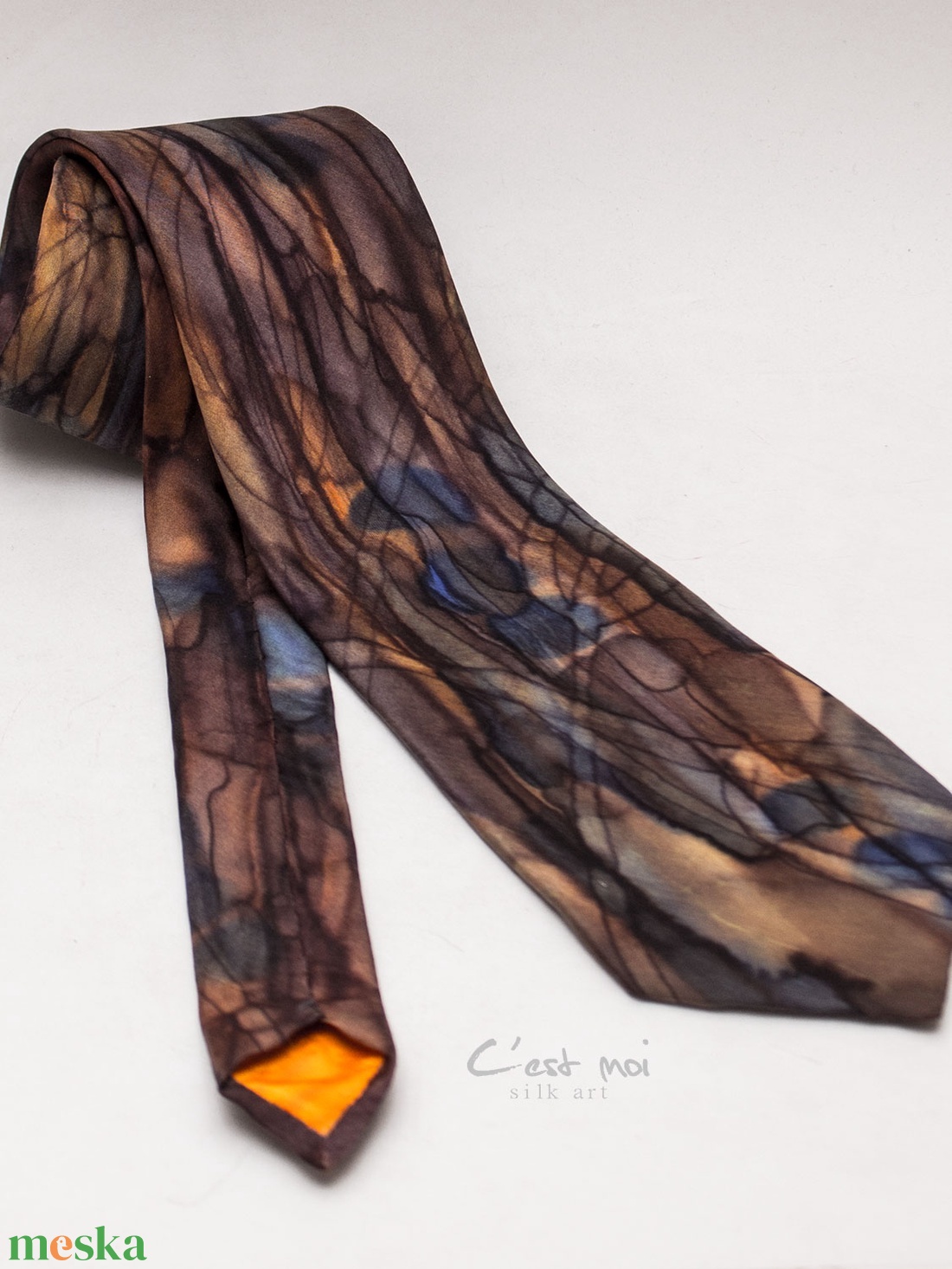 Barna kézzel festett selyem nyakkendő  - ruha & divat - férfi ruha - nyakkendő - Meska.hu