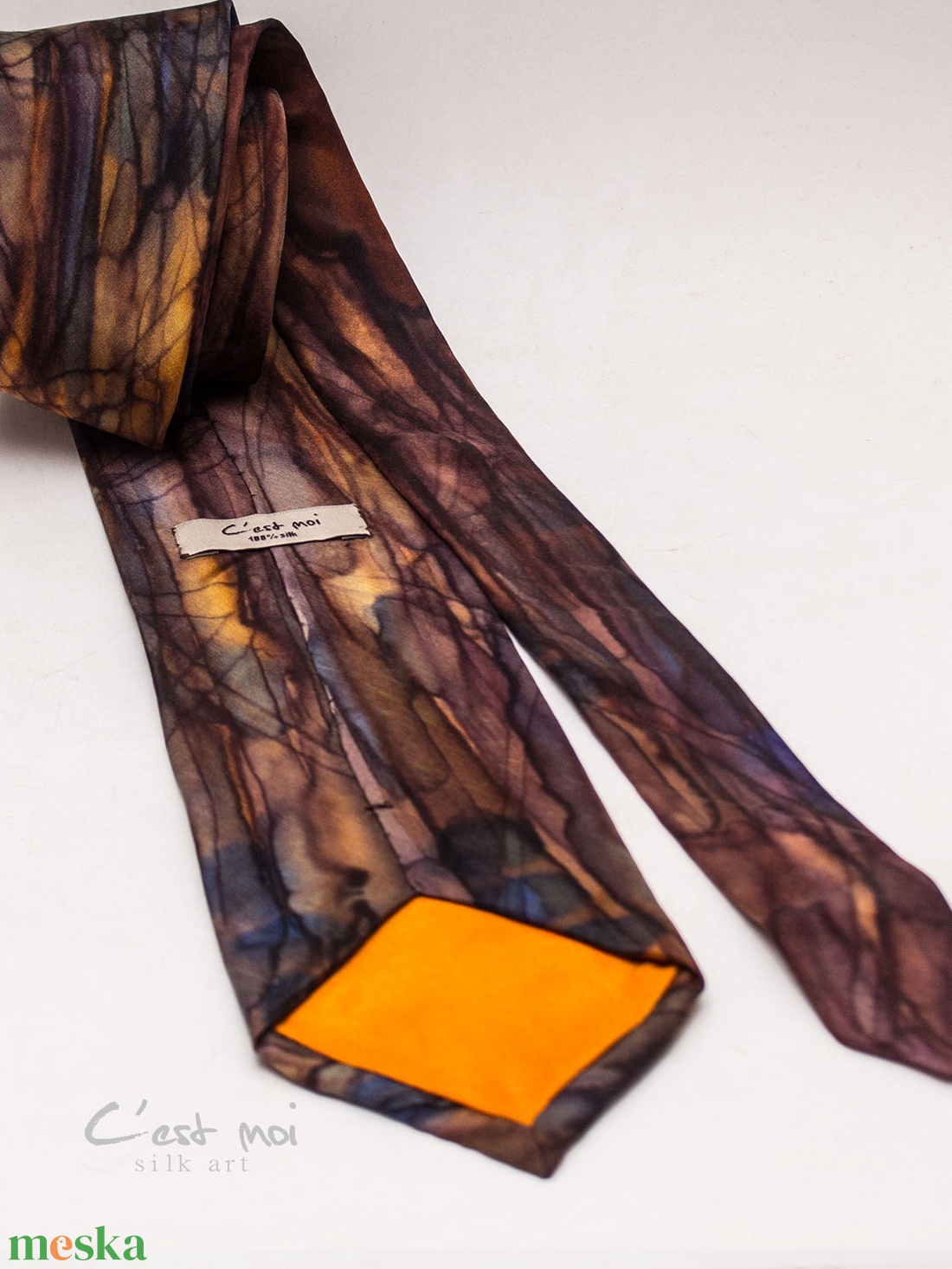Barna kézzel festett selyem nyakkendő  - ruha & divat - férfi ruha - nyakkendő - Meska.hu