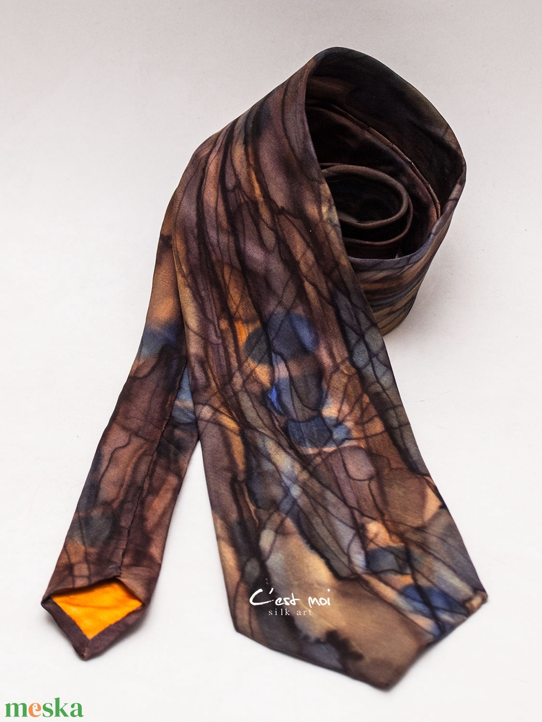 Barna kézzel festett selyem nyakkendő  - ruha & divat - férfi ruha - nyakkendő - Meska.hu
