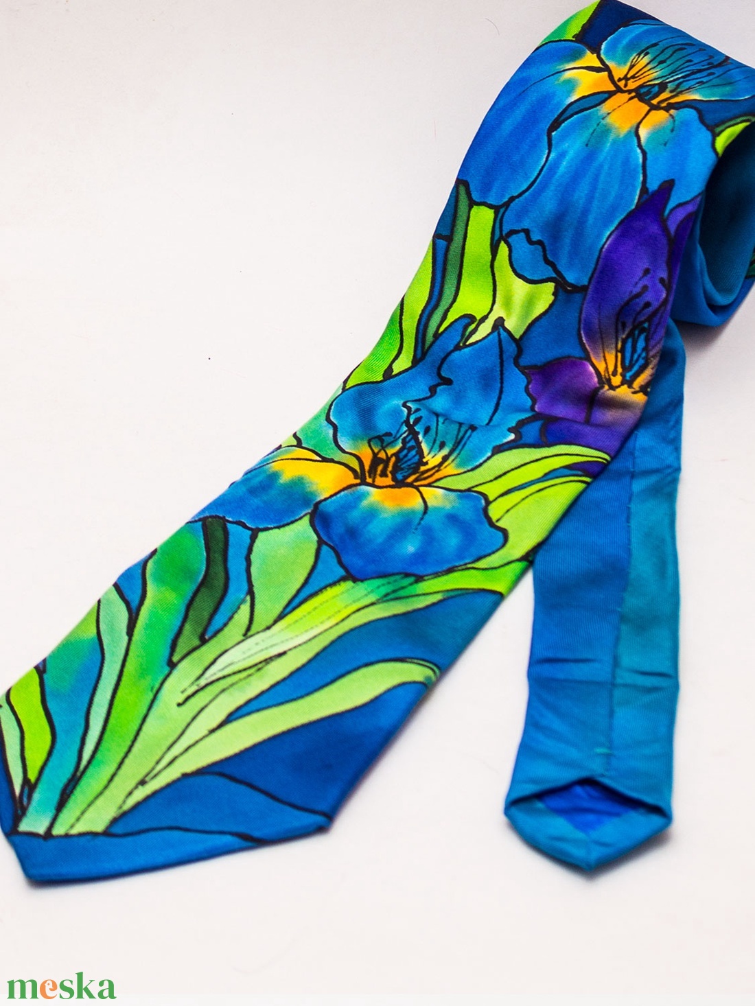 Kék íriszes kézzel festett selyem nyakkendő  - ruha & divat - férfi ruha - nyakkendő - Meska.hu