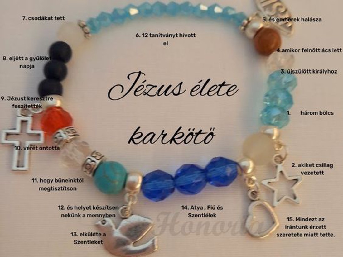Jézus élete - keresztény történet karkötő-kék-004 - ékszer - karkötő - bogyós karkötő - Meska.hu