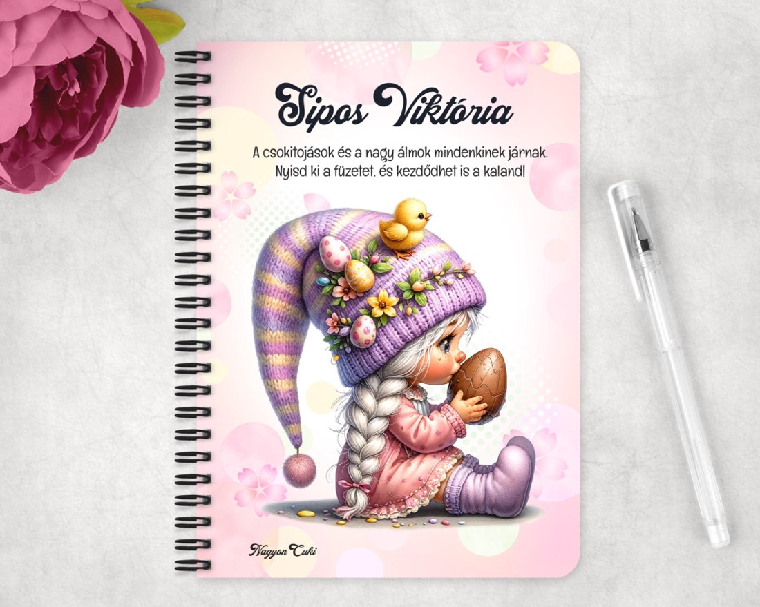 Személyre szabható - Húsvéti manólány csokival mintás A5-ös füzet - otthon & életmód - papír, írószer - jegyzetfüzet & napló - Meska.hu