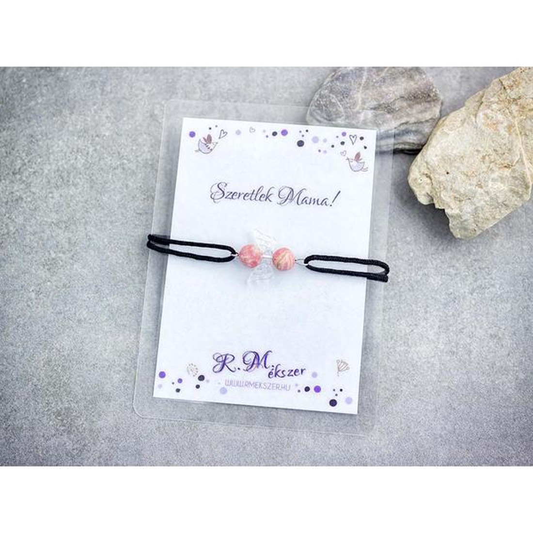 Szeretlek Mama rodokrozit angyal karkötő - ékszer - karkötő - gyöngyös karkötő - Meska.hu