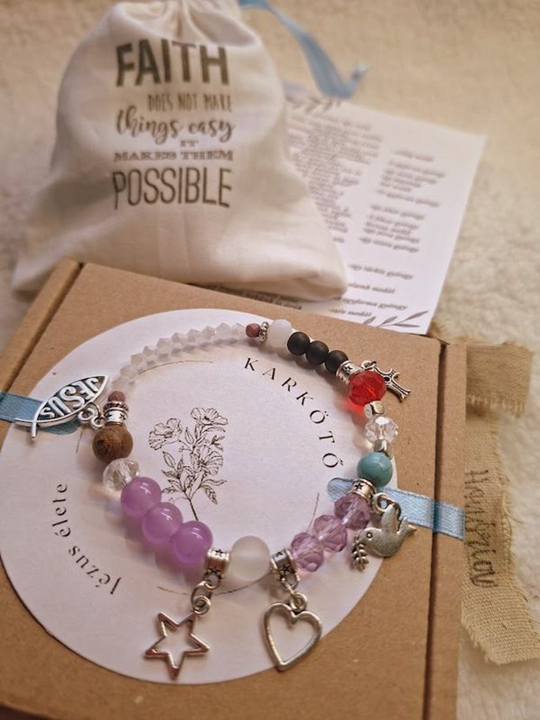 Jézus élete - keresztény történet karkötő-lila-088 - ékszer - karkötő - bogyós karkötő - Meska.hu