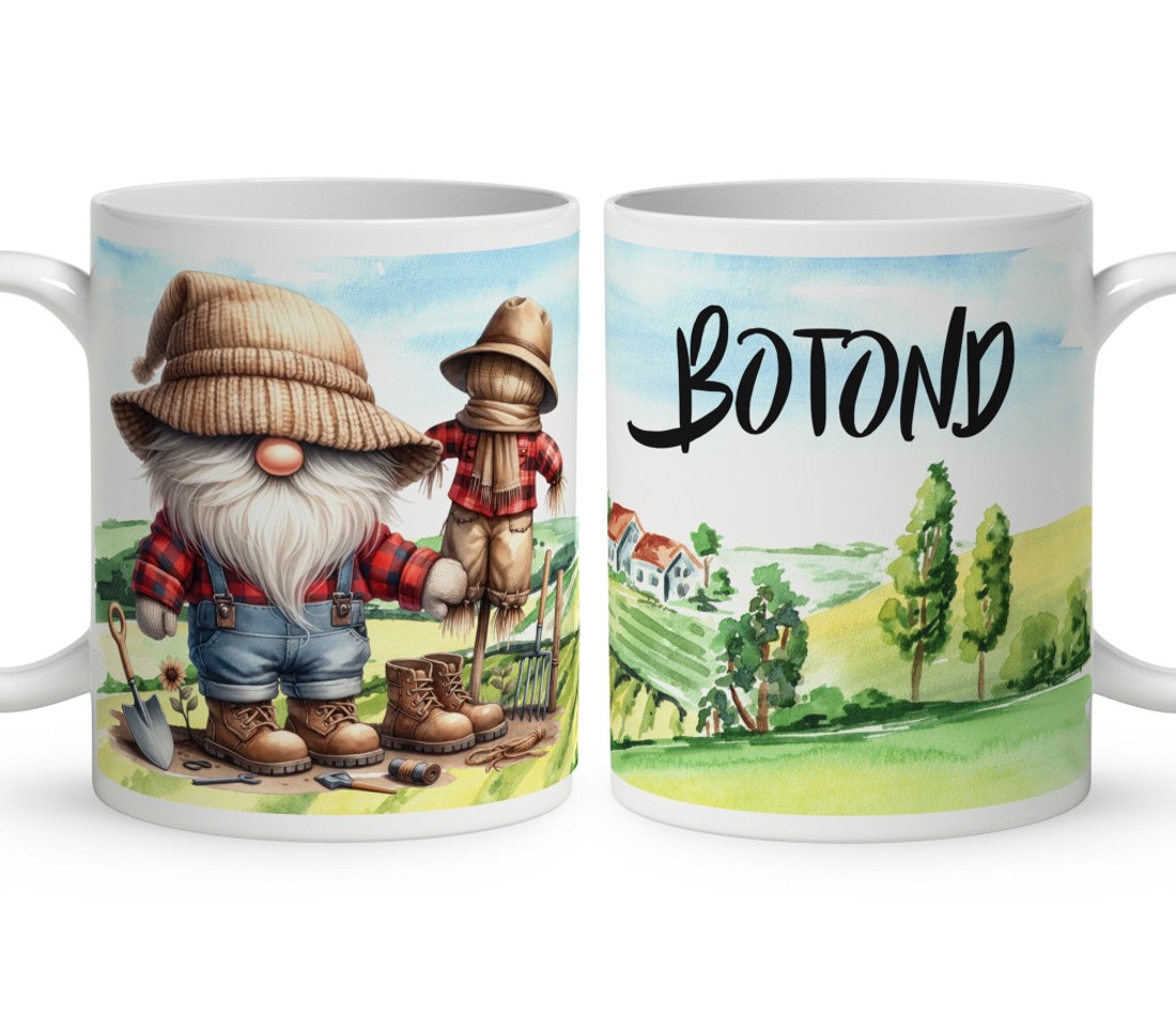 Névvel kérhető - Gazda manó és a madárijesztő mintás bögre - otthon & életmód - konyhafelszerelés, tálalás - tálalás - bögre & csésze - Meska.hu