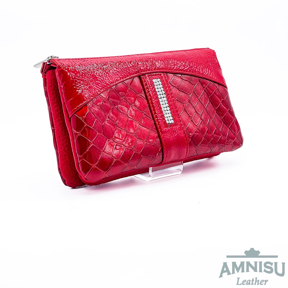 Sötét piros lakk krokkómintás - piros gyűrt lakk egyenes swarovski köves női bőr pénztárca G5022-5009 -  - Meska.hu
