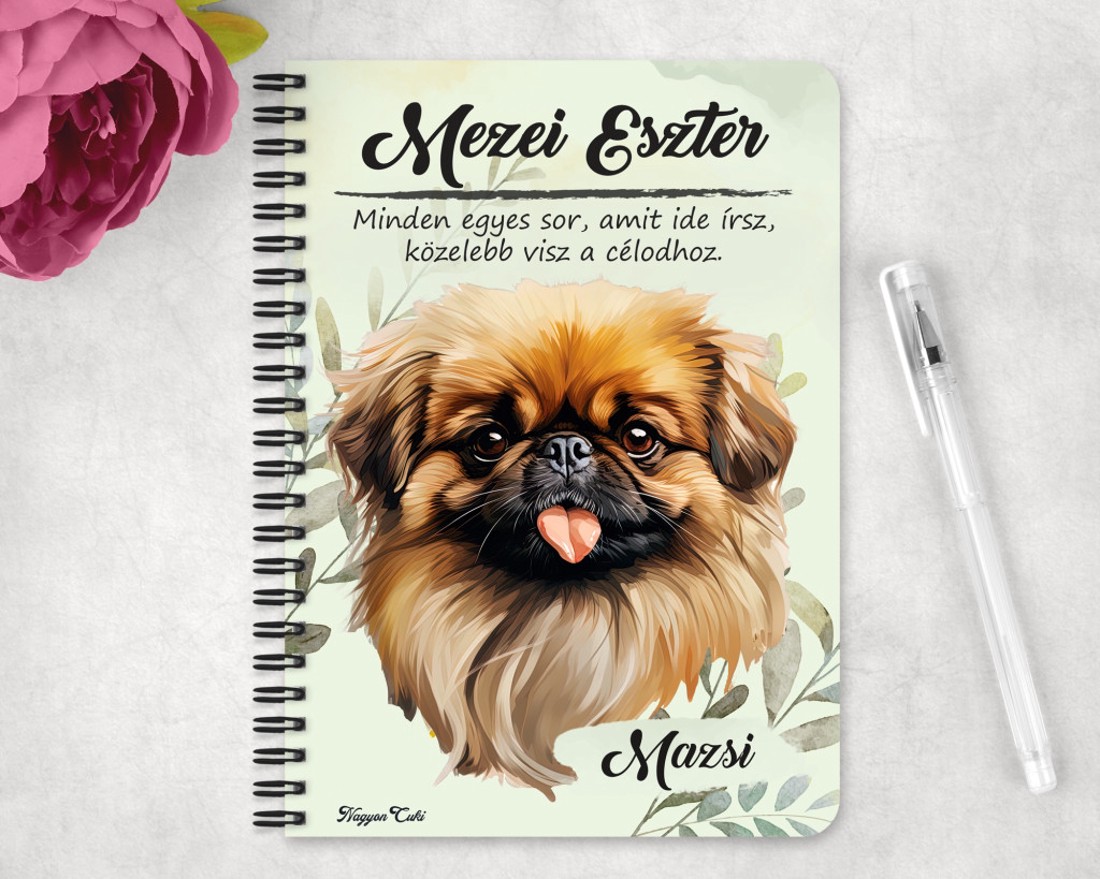 Személyre szabható - Barna pekingi palotakutya portré mintás A5-ös füzet - otthon & életmód - papír, írószer - jegyzetfüzet & napló - Meska.hu