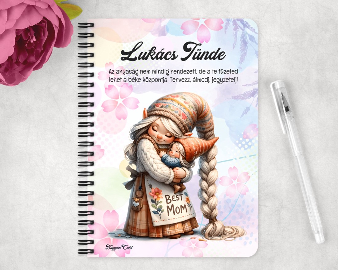 Személyre szabható - Cuki Anya manó & Kicsi Fia mintás A6-os füzet - otthon & életmód - papír, írószer - jegyzetfüzet & napló - Meska.hu
