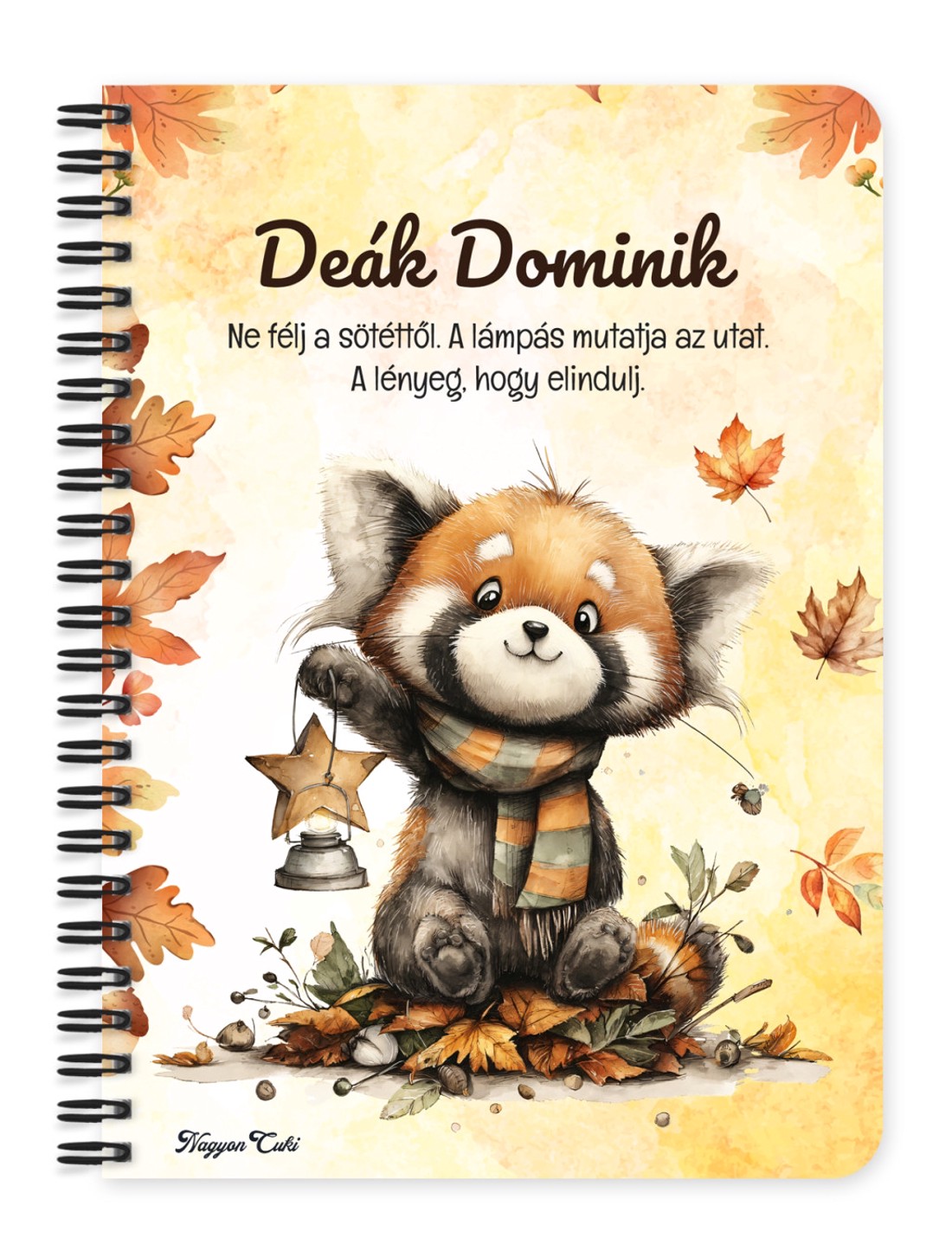 Személyre szabható - Cuki őszi vöröspanda és a lámpás mintás A5-ös füzet - otthon & életmód - papír, írószer - jegyzetfüzet & napló - Meska.hu