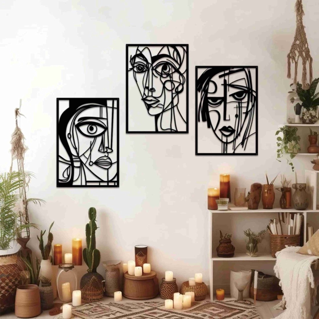 Arcok 3 részes_Picasso ihlette falikép fából -  - Meska.hu