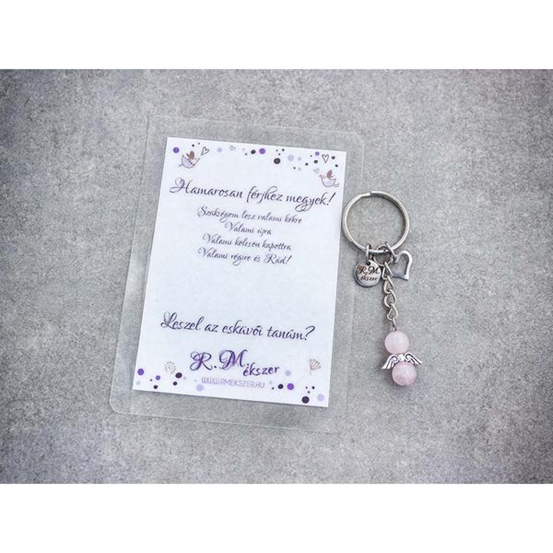 Hamarosan férjhez megyek kulcstartó rózsakvarccal - esküvő - meghívó & kártya - tanú felkérő - Meska.hu