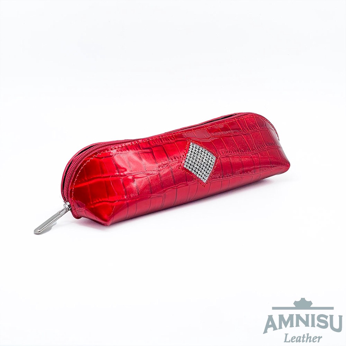 Meggy piros lakk krokkómintás rombusz swarovski köves bőr neszeszer / tolltartó K5023 - táska & tok - neszesszer - Meska.hu