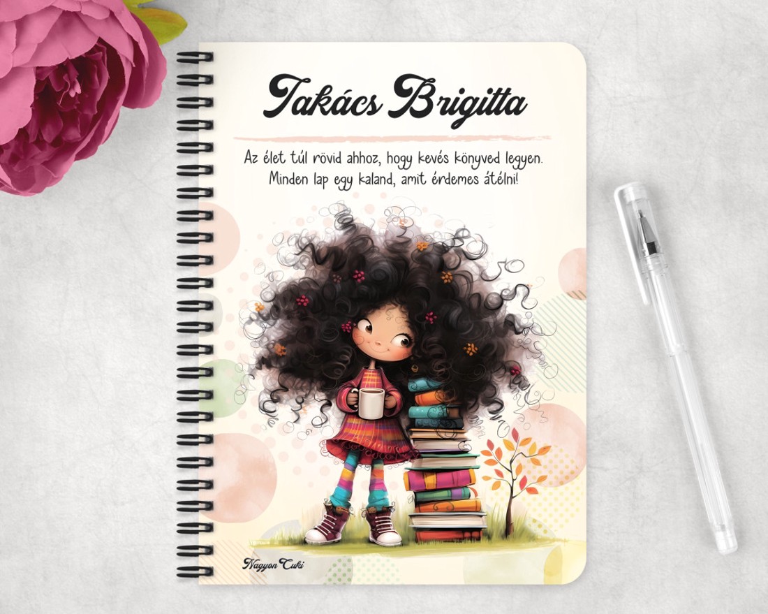 Személyre szabható - Kávé és könyvek őszi Könyvmoly lány mintás A5-ös füzet - otthon & életmód - papír, írószer - jegyzetfüzet & napló - Meska.hu