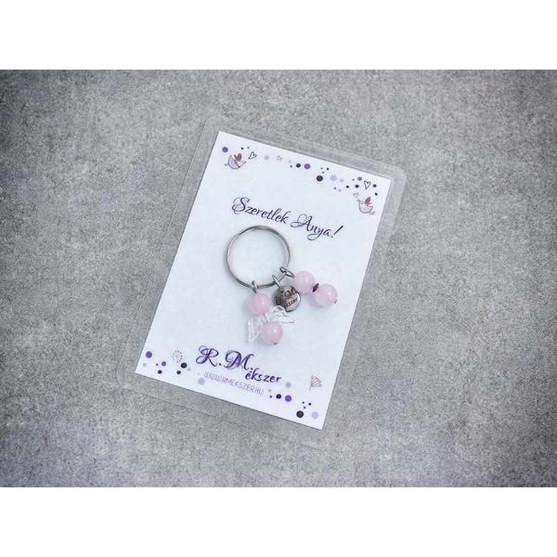 Szeretlek Anya kulcstartó rózsakvarccal - táska & tok - kulcstartó & táskadísz - kulcstartó - Meska.hu