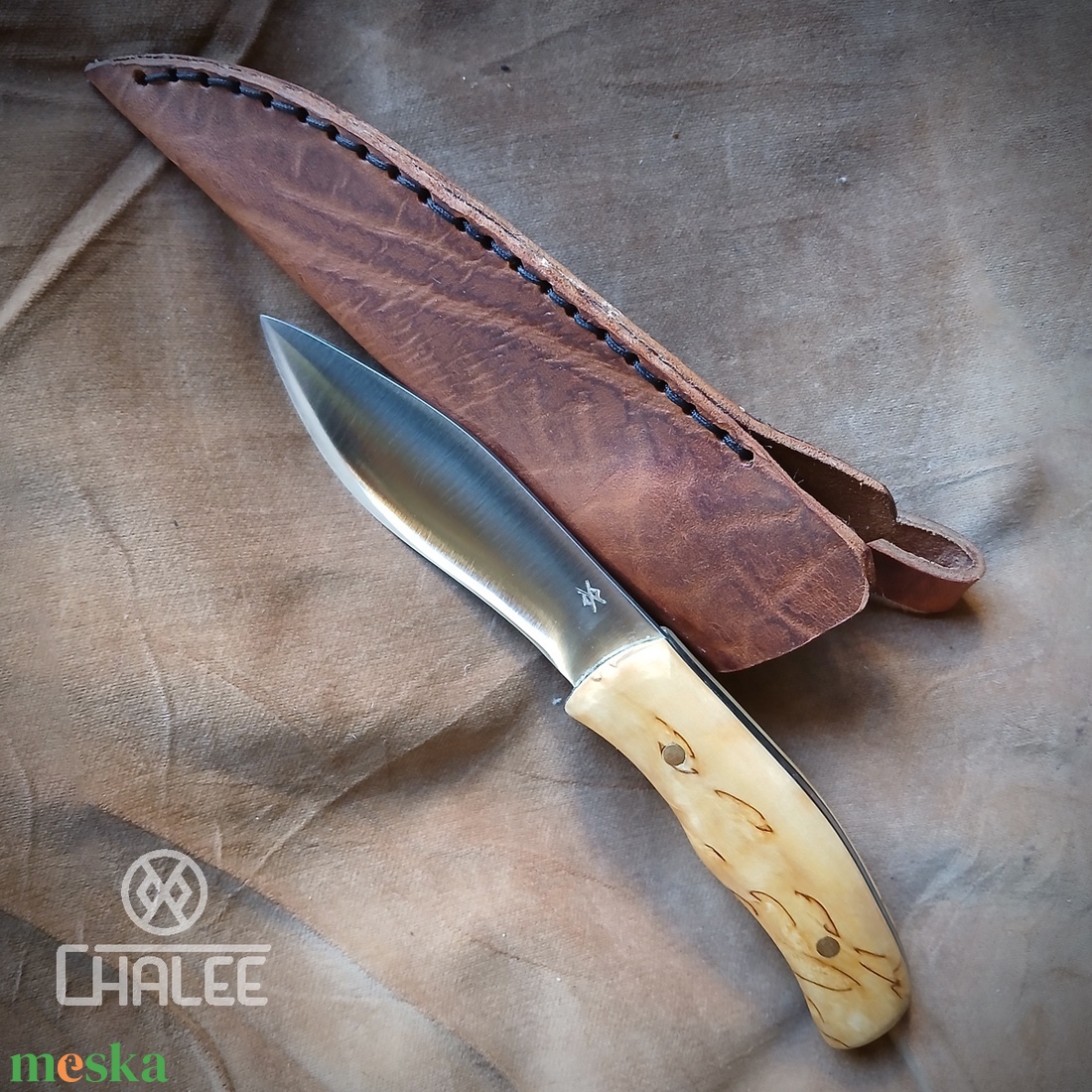 ILTA outdoor kés bőrtokkal - otthon & életmód - konyhafelszerelés, tálalás - sütés, főzés - kés & késtartó - Meska.hu