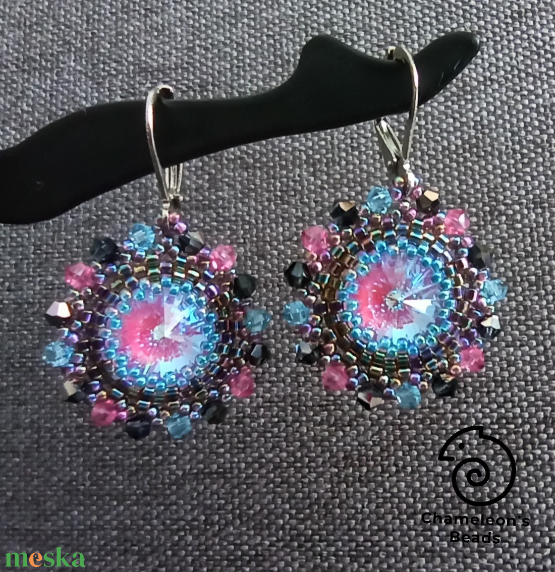 Violet Rose and Sky Blue Mandala fülbevaló - ékszer - fülbevaló - lógós kerek fülbevaló - Meska.hu Violet Rose and Sky Blue Mandala fülbevaló - ékszer - fülbevaló - lógós kerek fülbevaló - Meska.hu