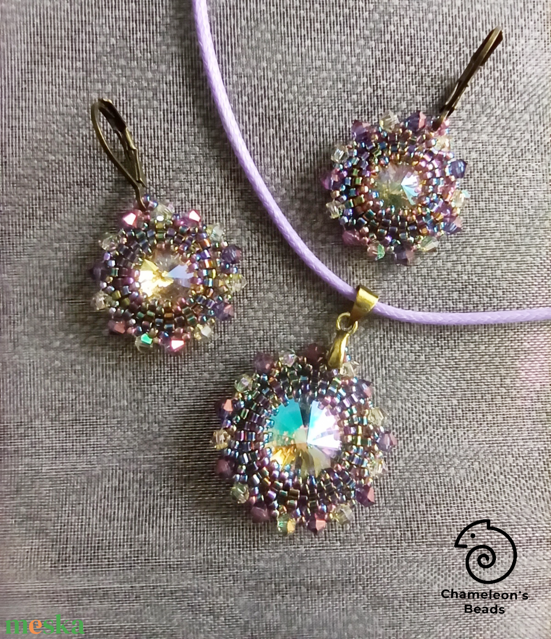  Light Lilac Paradise Mandala fülbevaló és nyaklánc - ékszer - ékszerszett - Meska.hu