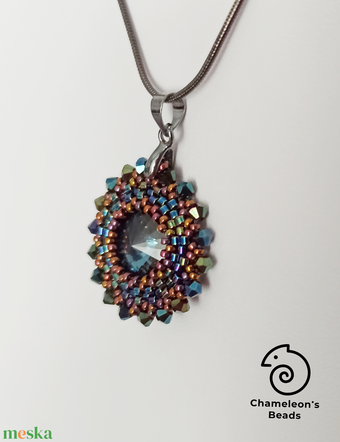 Dark Blue and Olive Mandala fülbevaló és nyaklánc - ékszer - ékszerszett - Meska.hu