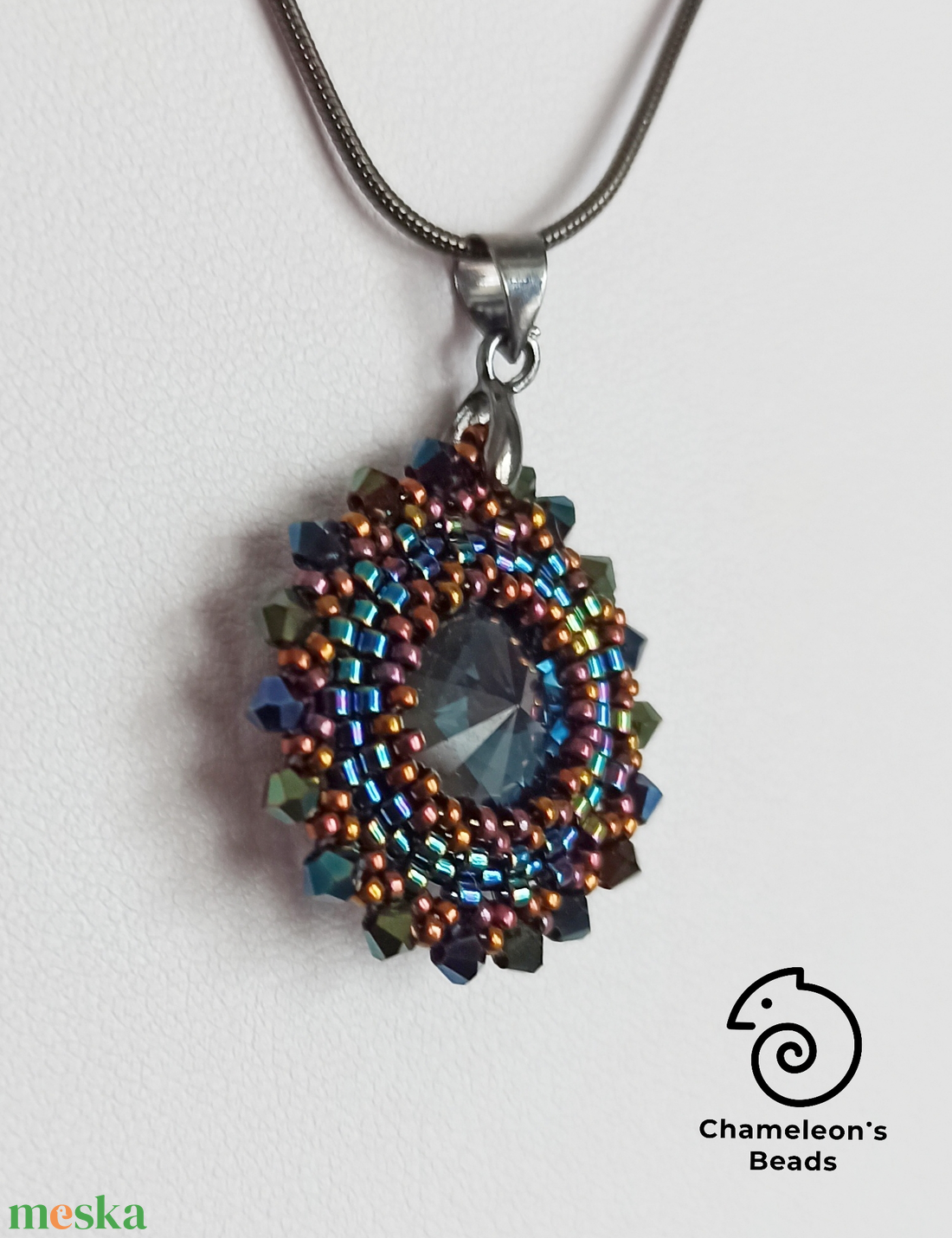 Dark Blue and Olive Mandala fülbevaló és nyaklánc - ékszer - ékszerszett - Meska.hu