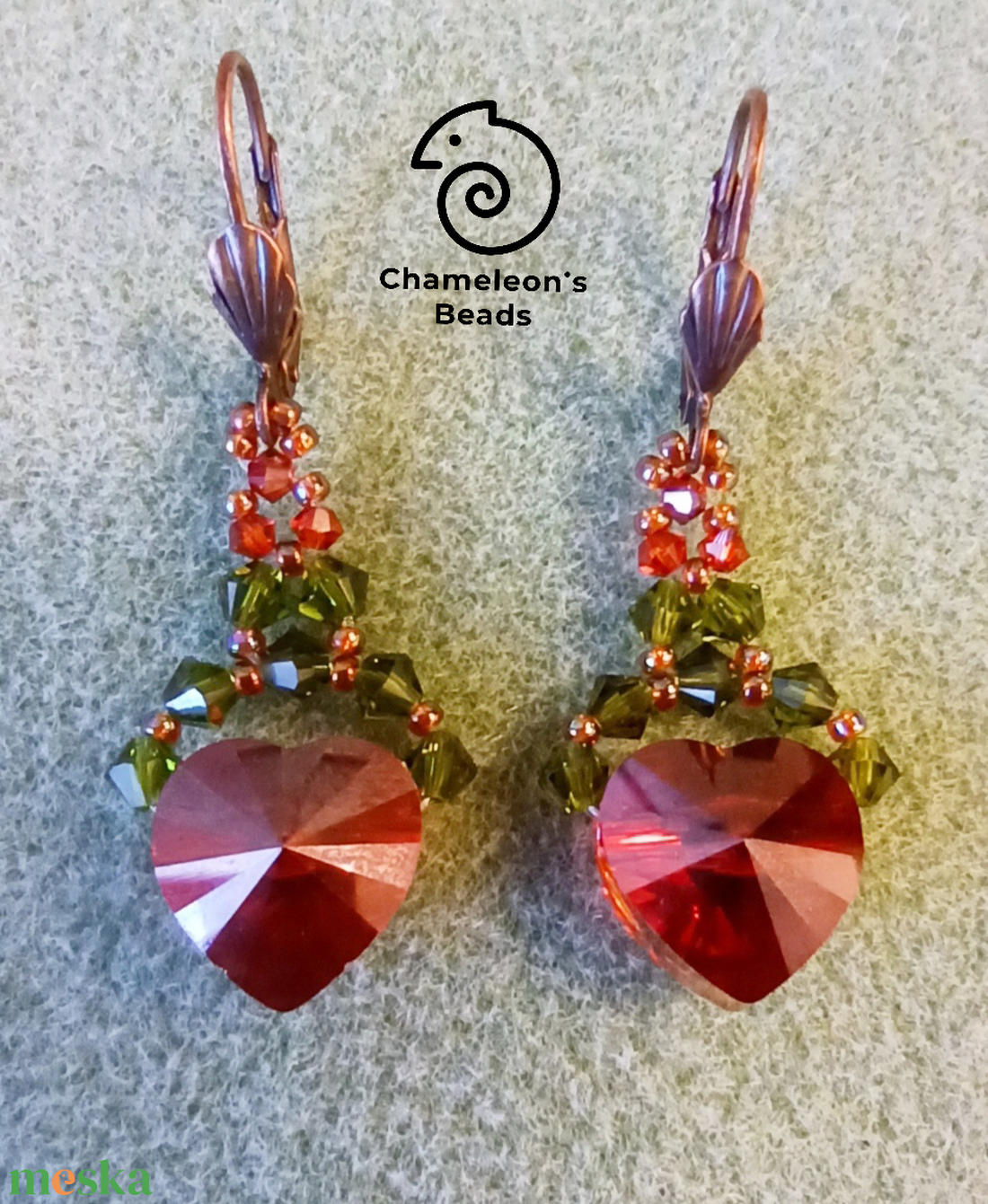 Swarovski Red Magma Heart and Olive Swarovski vörös kristály szív oliva zölddel gyöngyfűzött fülbevaló - ékszer - fülbevaló - lógó fülbevaló - Meska.hu Swarovski Red Magma Heart and Olive Swarovski vörös kristály szív oliva zölddel gyöngyfűzött fülbevaló - ékszer - fülbevaló - lógó fülbevaló - Meska.hu