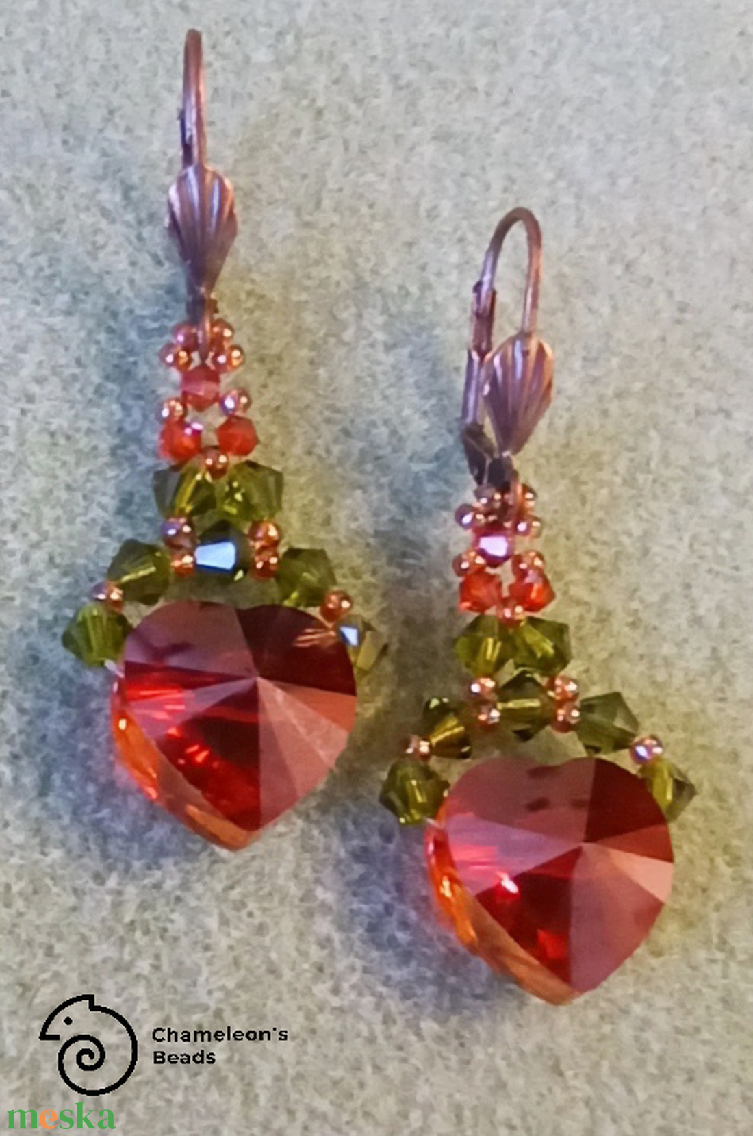 Swarovski Red Magma Heart and Olive Swarovski vörös kristály szív oliva zölddel gyöngyfűzött fülbevaló - ékszer - fülbevaló - lógó fülbevaló - Meska.hu Swarovski Red Magma Heart and Olive Swarovski vörös kristály szív oliva zölddel gyöngyfűzött fülbevaló - ékszer - fülbevaló - lógó fülbevaló - Meska.hu