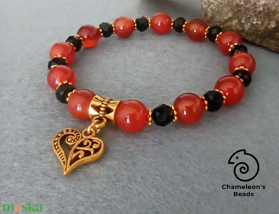Anti-stress stresszoldó, erősítő hatású karneol és kalcit karkötő - ékszer - karkötő - ásványkarkötő - Meska.hu