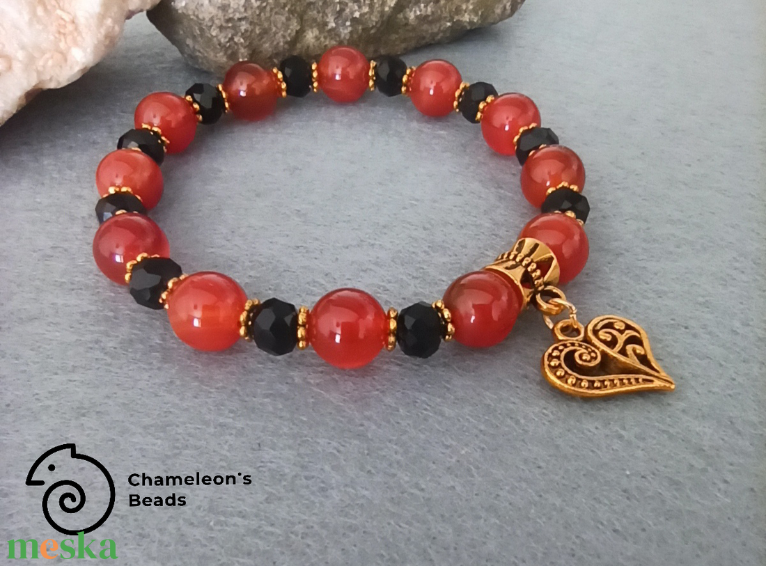 Anti-stress stresszoldó, erősítő hatású karneol és kalcit karkötő - ékszer - karkötő - ásványkarkötő - Meska.hu