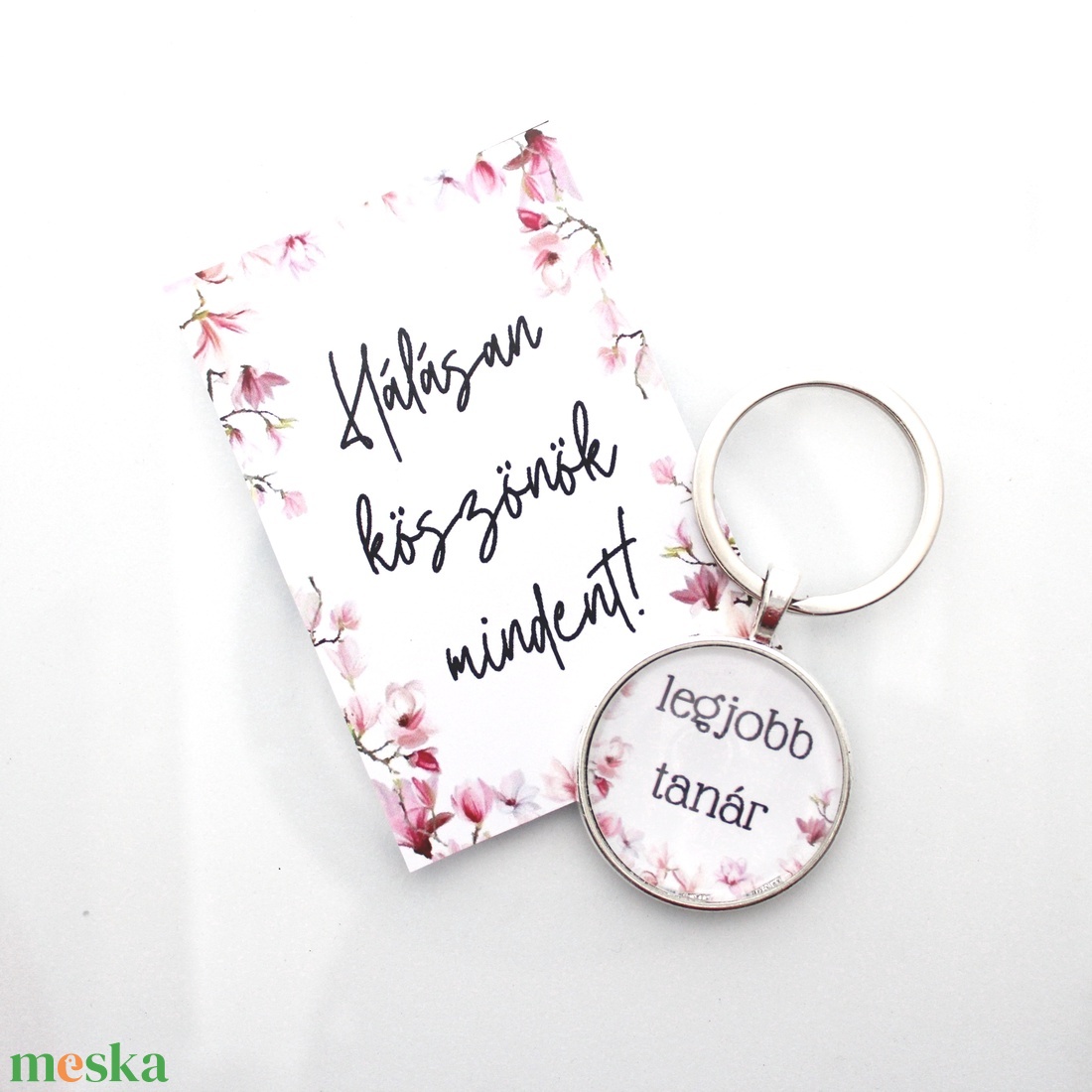 Legjobb tanár magnólia virágos ezüst színű kulcstartó - táska & tok - kulcstartó & táskadísz - kulcstartó - Meska.hu