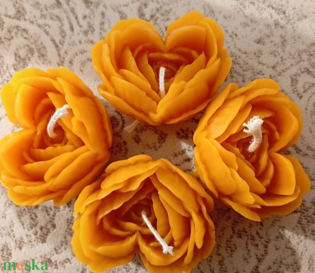 4db kis virágos Méhviasz gyertya - otthon & életmód - gyertya, illat, aroma - gyertya - Meska.hu