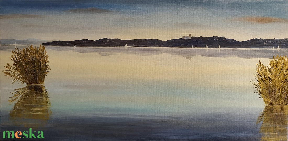 Tihany öszi látképe a Balatonnál Paloznakról - olaj tájkép 80x40cm - művészet - festmény - olajfestmény - Meska.hu