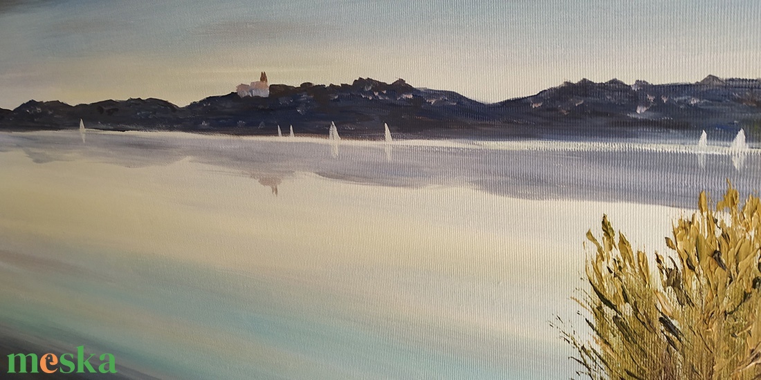 Tihany öszi látképe a Balatonnál Paloznakról - olaj tájkép 80x40cm - művészet - festmény - olajfestmény - Meska.hu