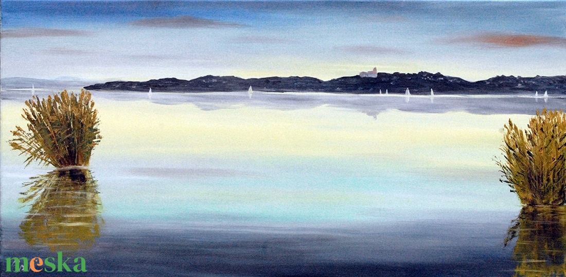 Tihany öszi látképe a Balatonnál Paloznakról - olaj tájkép 80x40cm - művészet - festmény - olajfestmény - Meska.hu