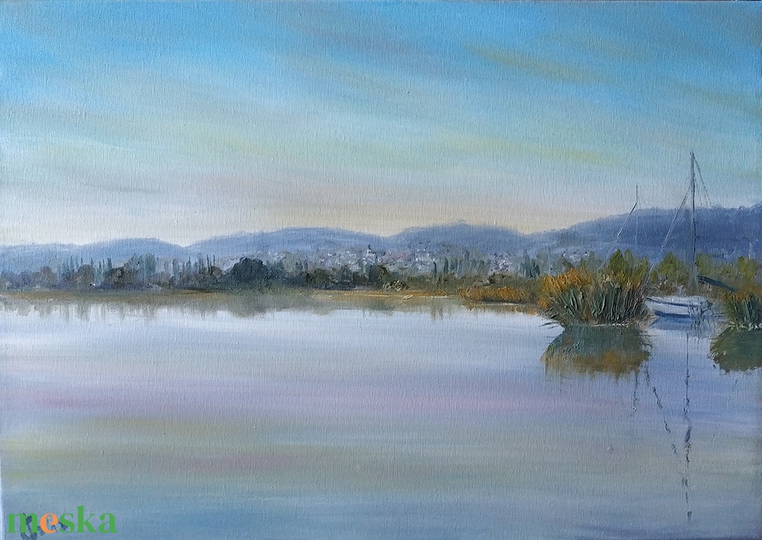 Csopaki naplemente szeptemberben - olaj tájkép 70x50cm - művészet - festmény - olajfestmény - Meska.hu
