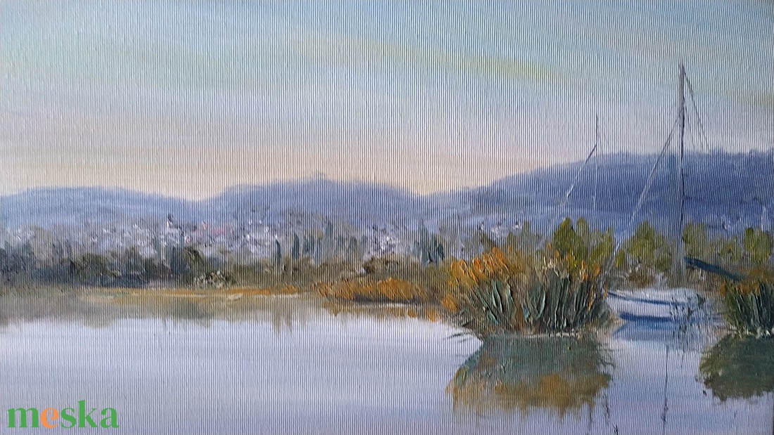 Csopaki naplemente szeptemberben - olaj tájkép 70x50cm - művészet - festmény - olajfestmény - Meska.hu