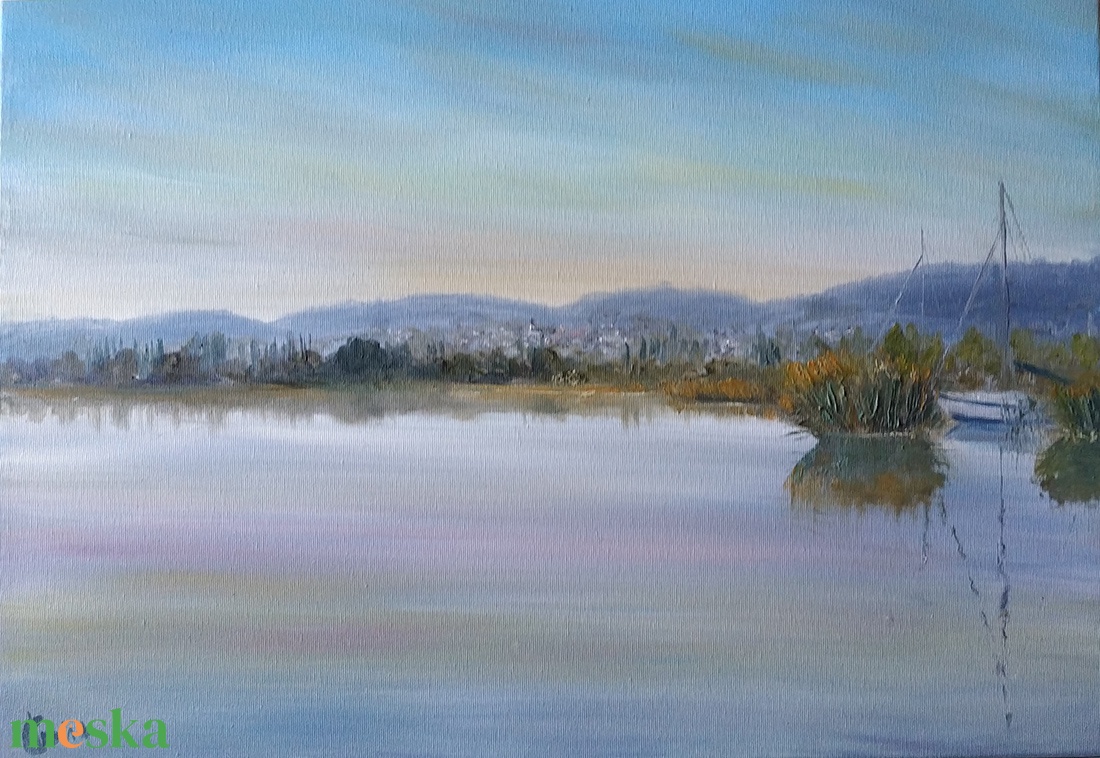 Csopaki naplemente szeptemberben - olaj tájkép 70x50cm - művészet - festmény - olajfestmény - Meska.hu