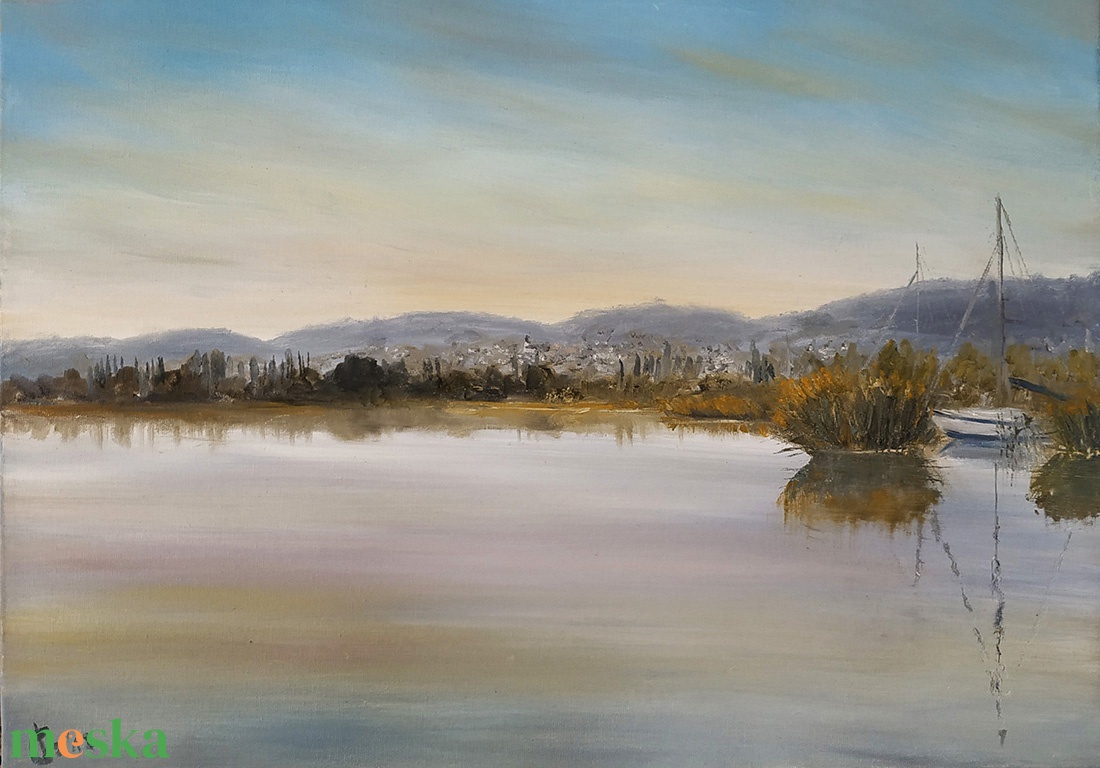 Csopaki naplemente szeptemberben - olaj tájkép 70x50cm - művészet - festmény - olajfestmény - Meska.hu