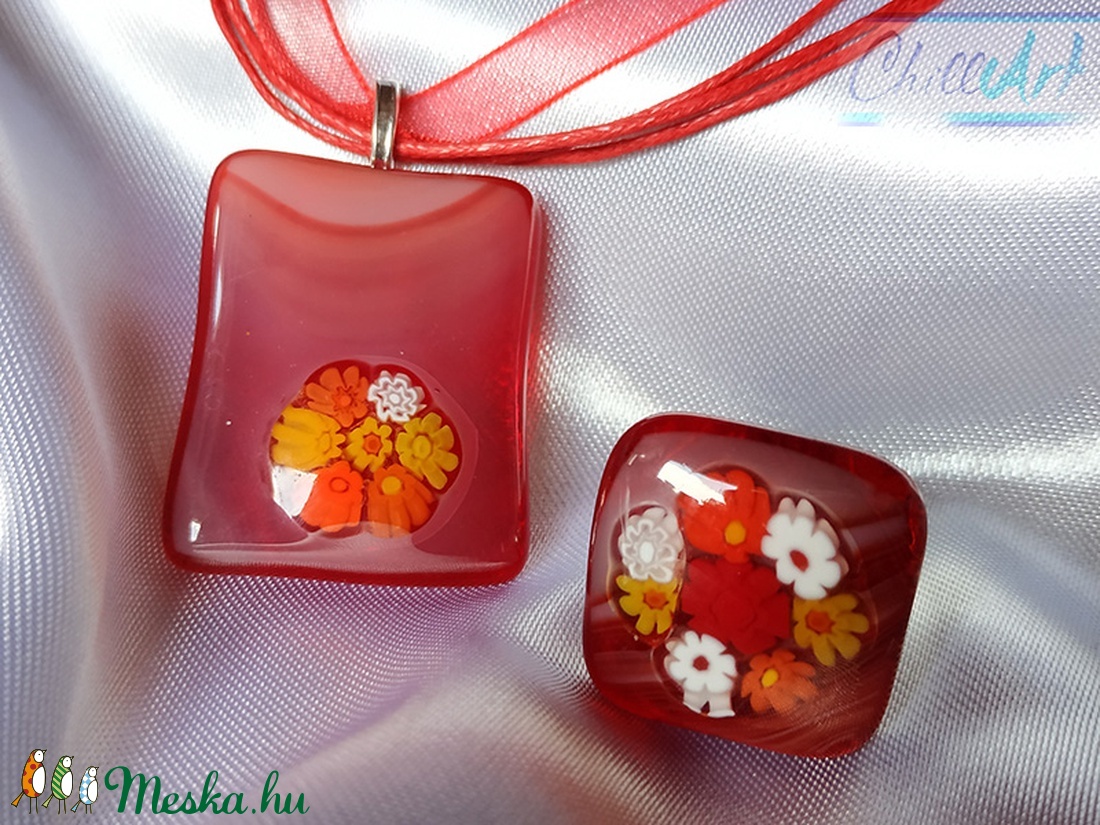 Piros mezei virágos millefiori virágcsodák - medál, gyűrű szett - ékszer - ékszerszett - Meska.hu Piros mezei virágos millefiori virágcsodák - medál, gyűrű szett - ékszer - ékszerszett - Meska.hu
