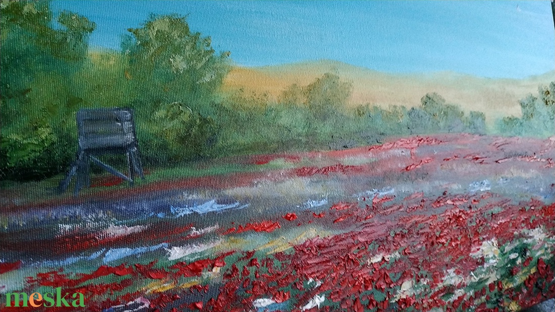 Pipacsmező a Balatonnál - olaj tájkép 80x60cm - művészet - festmény - olajfestmény - Meska.hu